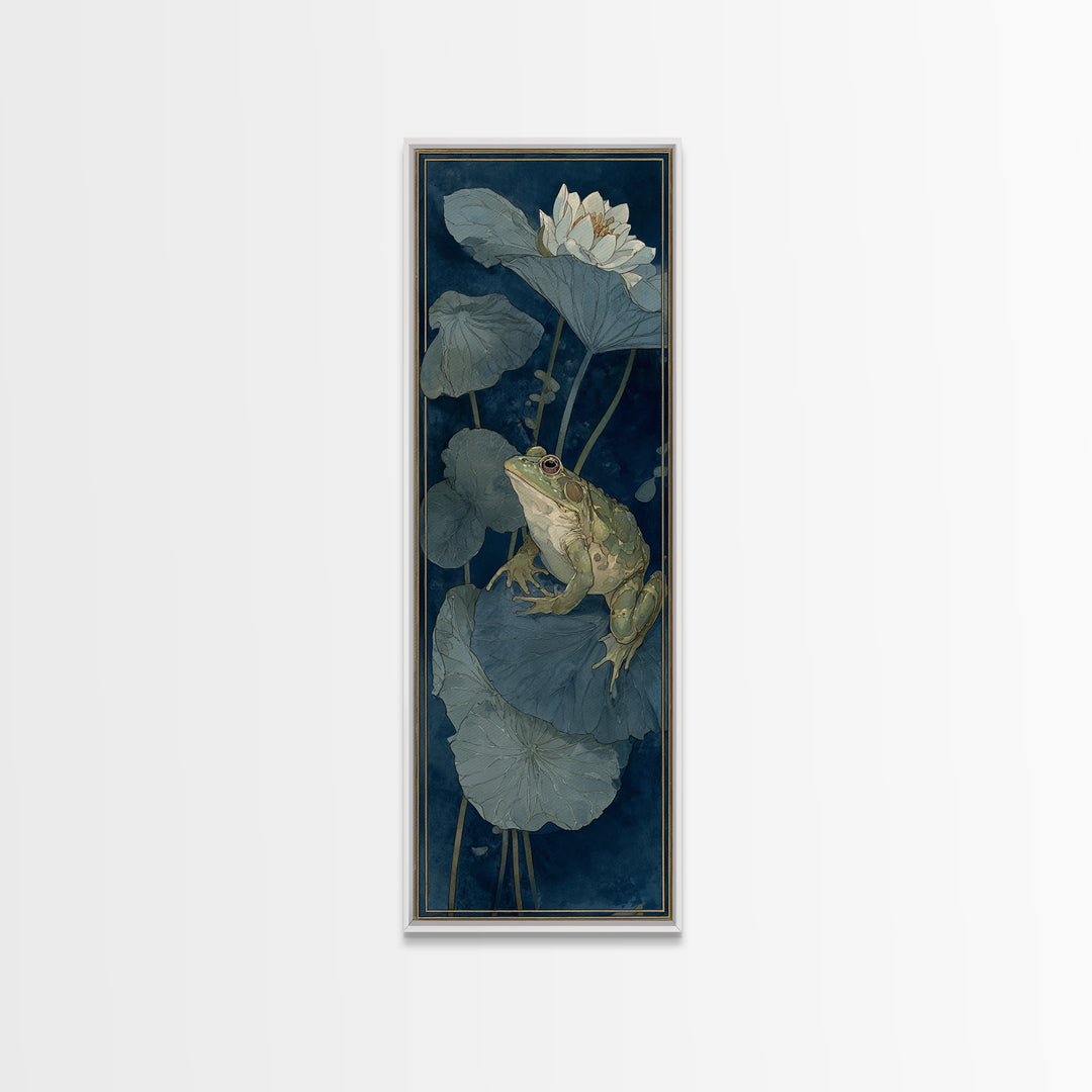 Frog Prince on a Lily Pad Canvas Print, Whimsical Art, Abstract Wall Art, Living Room Decor, Fine Art, Wonder, Neutral Decor, WHI-1x3-68