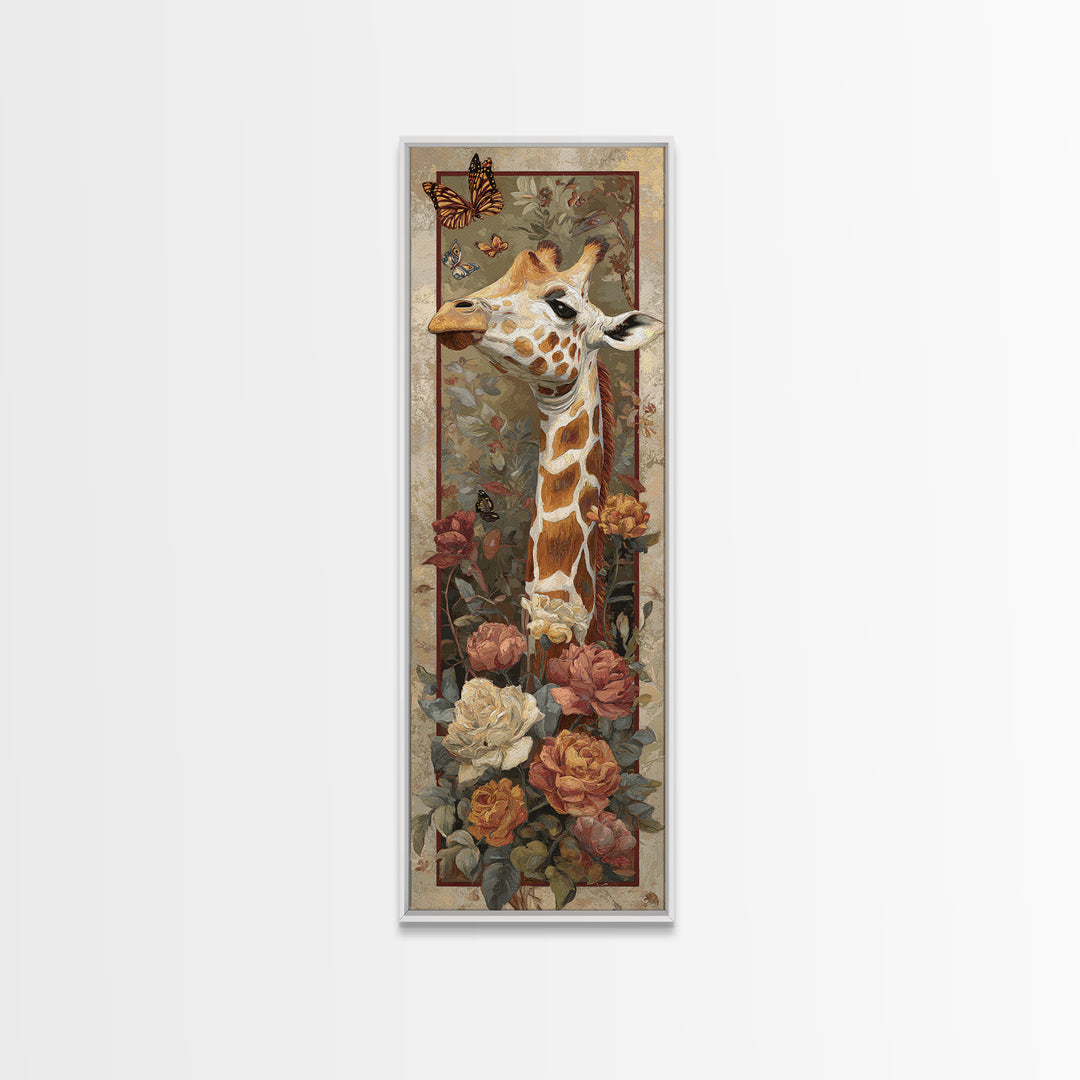 Giraffe with Scarf and Butterflies Framed Canvas Print, Whimsical Art, Modern Decor, Living Room Decor, Fine Art, Wonder, WHI-1x3-70