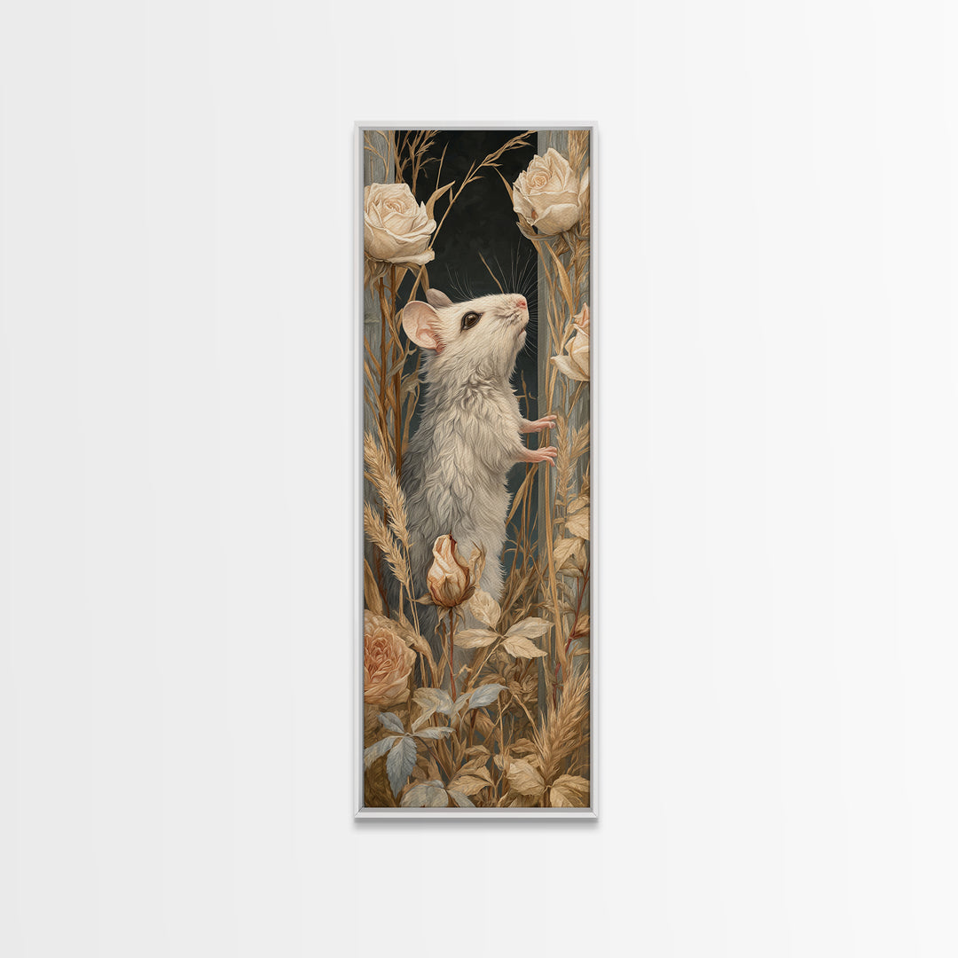 Mouse Ballerina in a Rose Garden Framed Canvas Print, Whimsical Art, Gallery Decor, Living Room Decor, Fine Art, Wonder, WHI-1x3-71