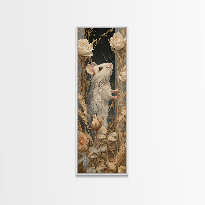 Mouse Ballerina in a Rose Garden Framed Canvas Print, Whimsical Art, Gallery Decor, Living Room Decor, Fine Art, Wonder, WHI-1x3-71