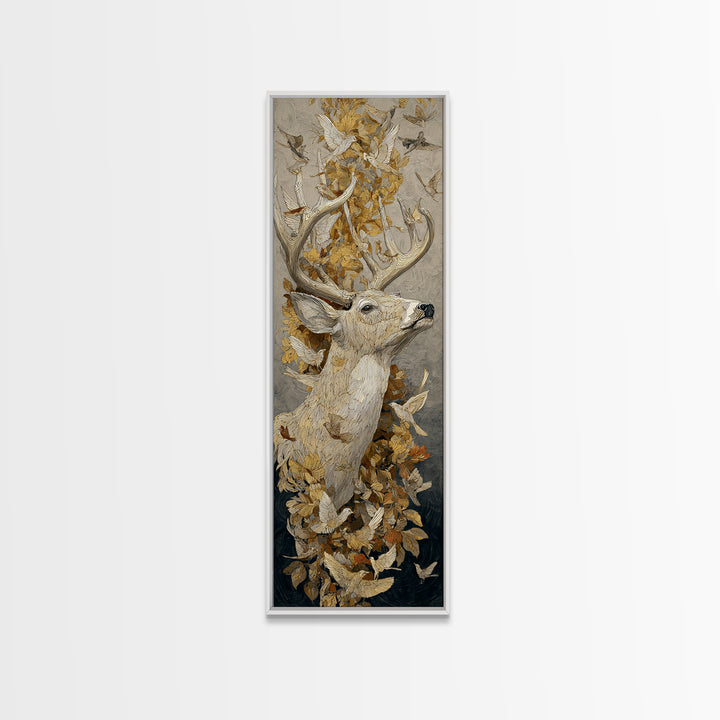 Deer with Antlers Full of Birds Framed Canvas Print, Whimsical Art, Nursery Art, Living Room Decor, Fine Art, Wonder, WHI-1x3-79