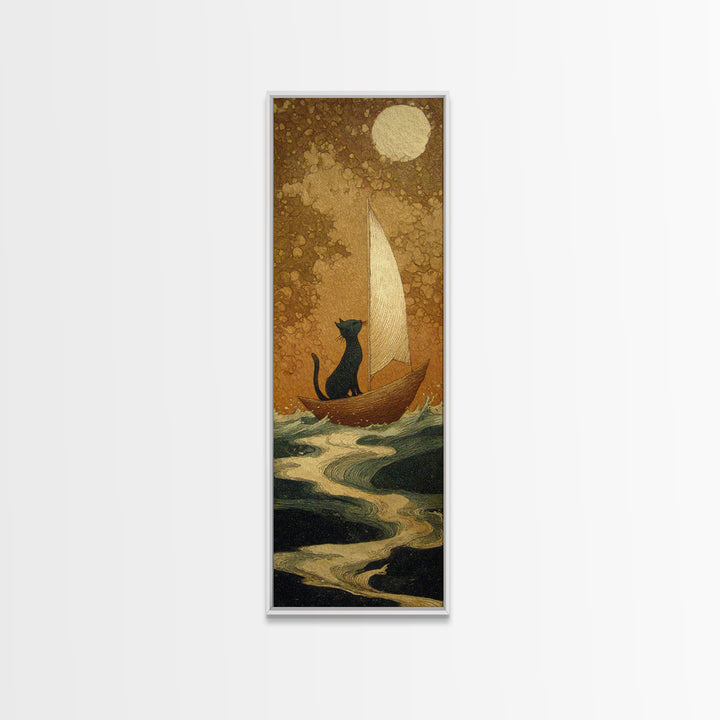 Cat Sailing a Paper Boat Canvas Print, Whimsical Art, Contemporary Art, Living Room Decor, Fine Art, Wonder, Art Nouveau, WHI-1x3-86