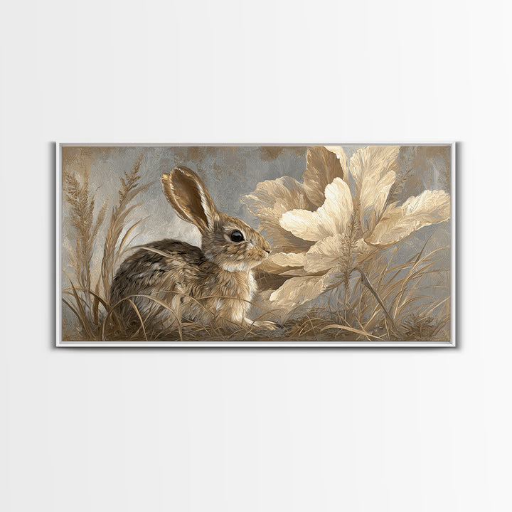 Rabbit Reading Beneath a Giant Flower Canvas Print, Whimsical Art, Digital Print, Living Room Decor, Watercolor Art, Wonder, WHI-2x1-49