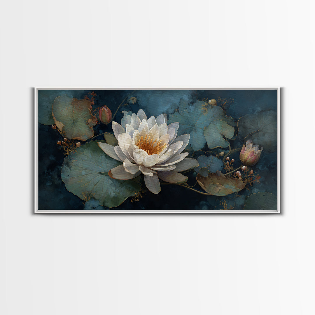 Frog Prince on a Lily Pad Canvas Print, Whimsical Art, Digital Art, Living Room Decor, Wonder, Nursery, Abstract Wall Art, WHI-2x1-52