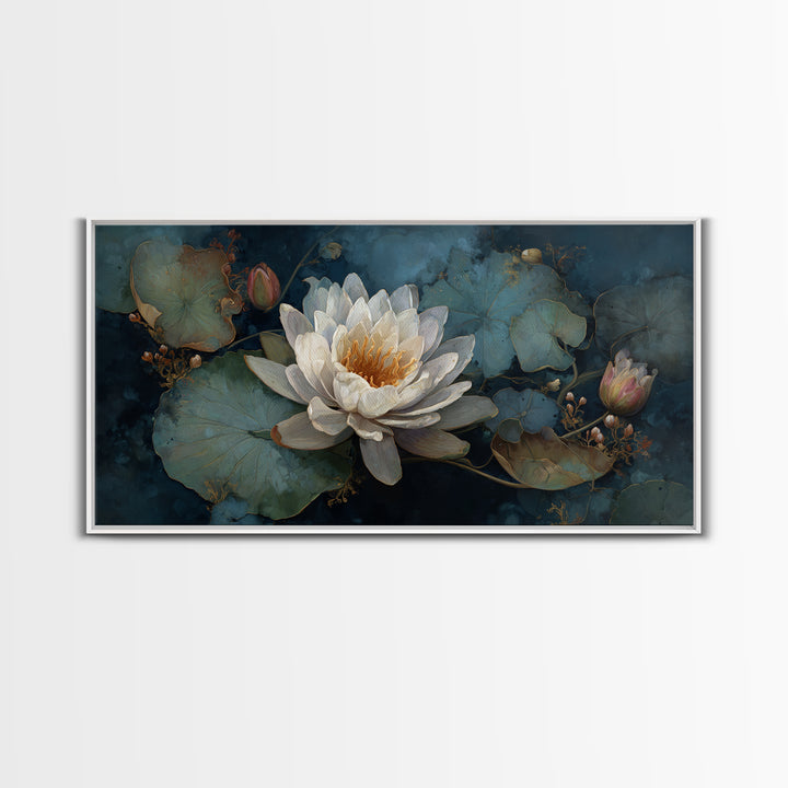 Frog Prince on a Lily Pad Canvas Print, Whimsical Art, Digital Art, Living Room Decor, Wonder, Nursery, Abstract Wall Art, WHI-2x1-52