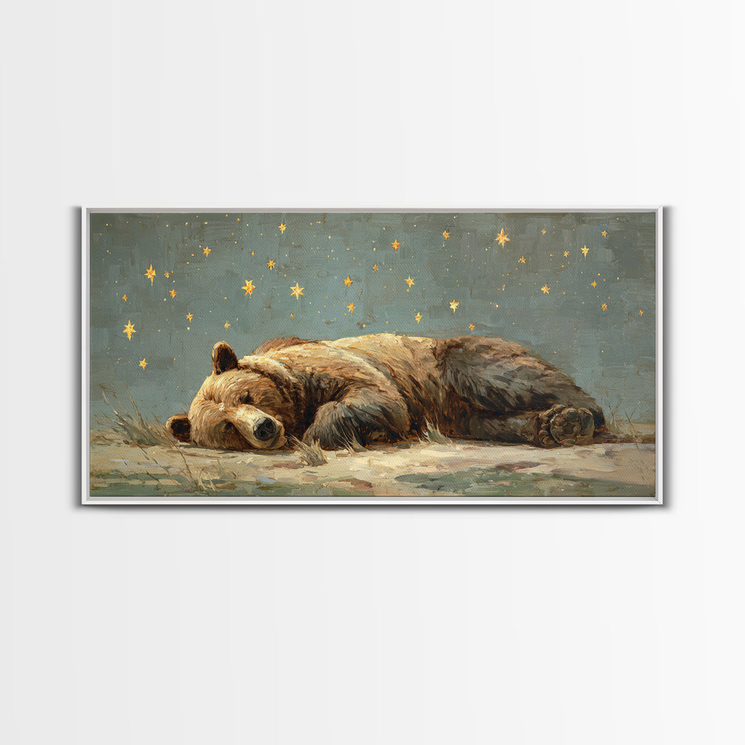 Bear Painting Stars Onto the Night Sky Canvas Print, Whimsical Art, Whimsical, Living Room Decor, Oil Painting, Wonder, WHI-2x1-53