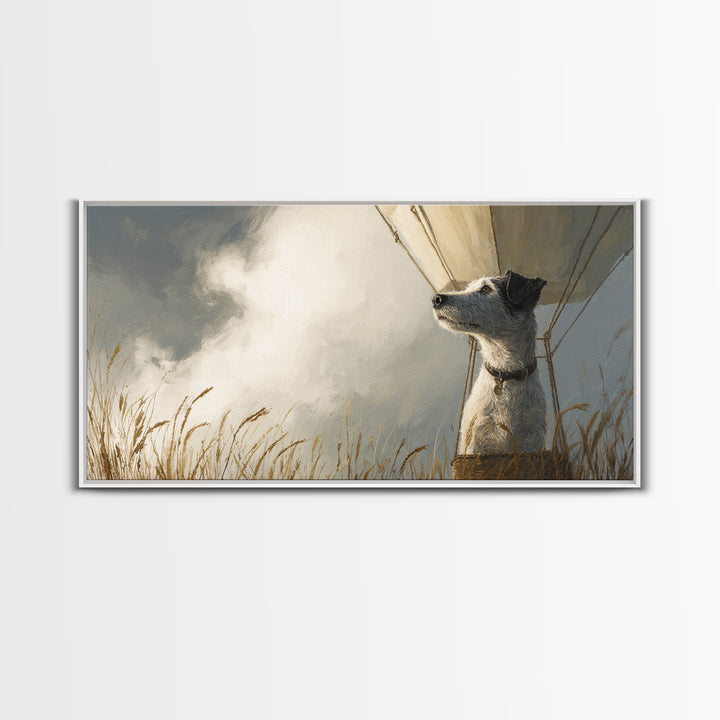 Dog in a Hot Air Balloon Canvas Print, Whimsical Art, Digital Art, Living Room Decor, Wonder, Nursery, Abstract Wall Art, WHI-2x1-58