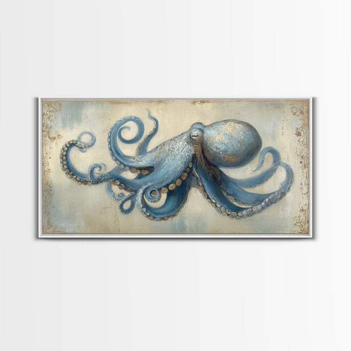 Octopus Conductor with Tiny Instruments Canvas Print, Whimsical Art, Wall Art, Living Room Decor, Oil Painting, Wonder, WHI-2x1-62