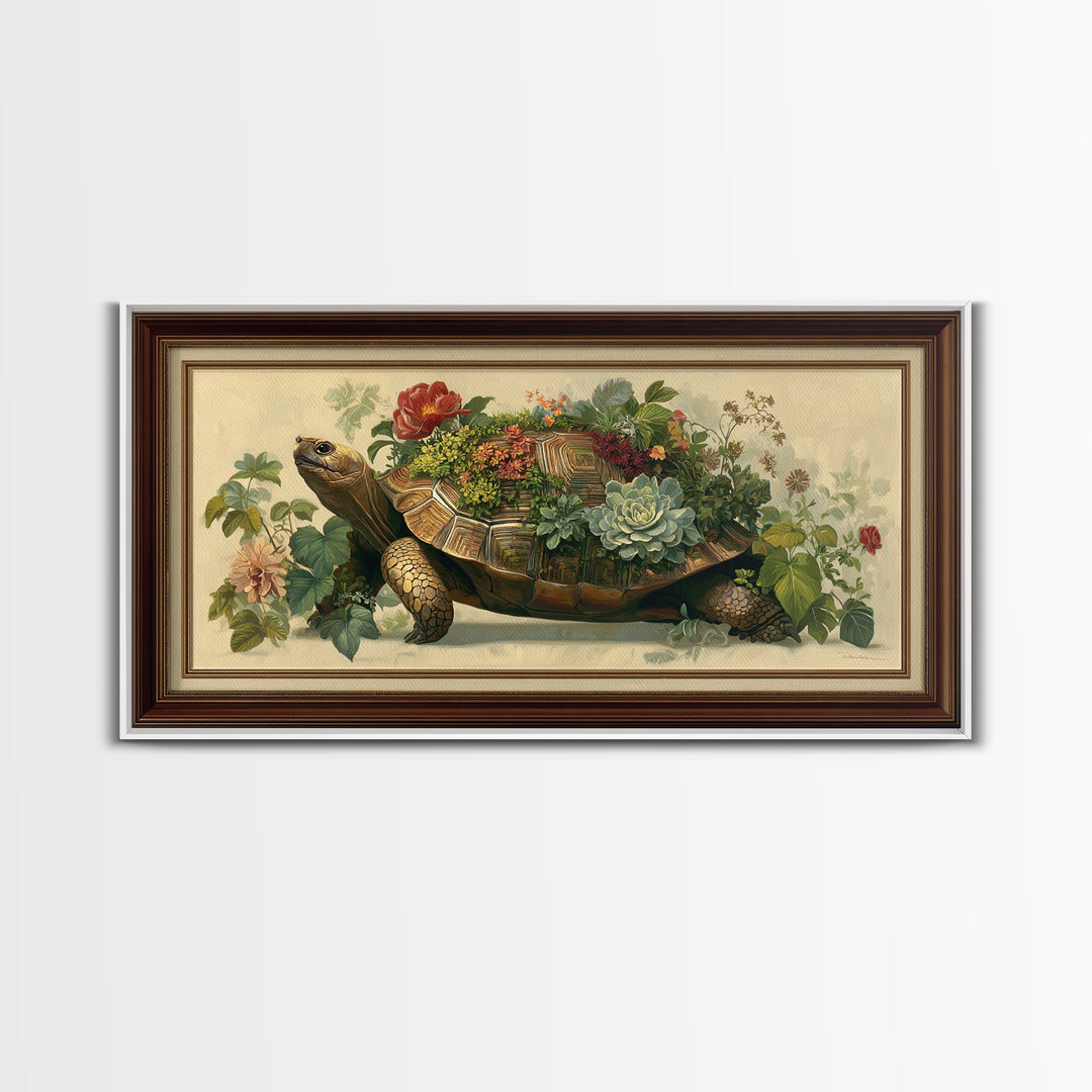 Turtle with Garden Growing on Shell Canvas Print, Whimsical Art, Home Decor, Living Room Decor, Fine Art, Wonder, Digital Print, WHI-2x1-66