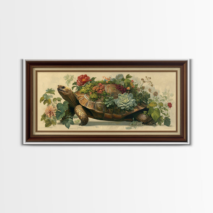 Turtle with Garden Growing on Shell Canvas Print, Whimsical Art, Home Decor, Living Room Decor, Fine Art, Wonder, Digital Print, WHI-2x1-66