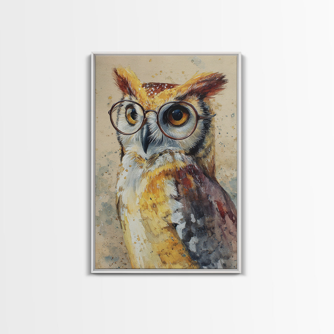 Owl Wearing Spectacles Among Stars Canvas Print, Whimsical Art, Wall Art, Living Room Decor, Oil Painting, Wonder, WHI-2x3-14