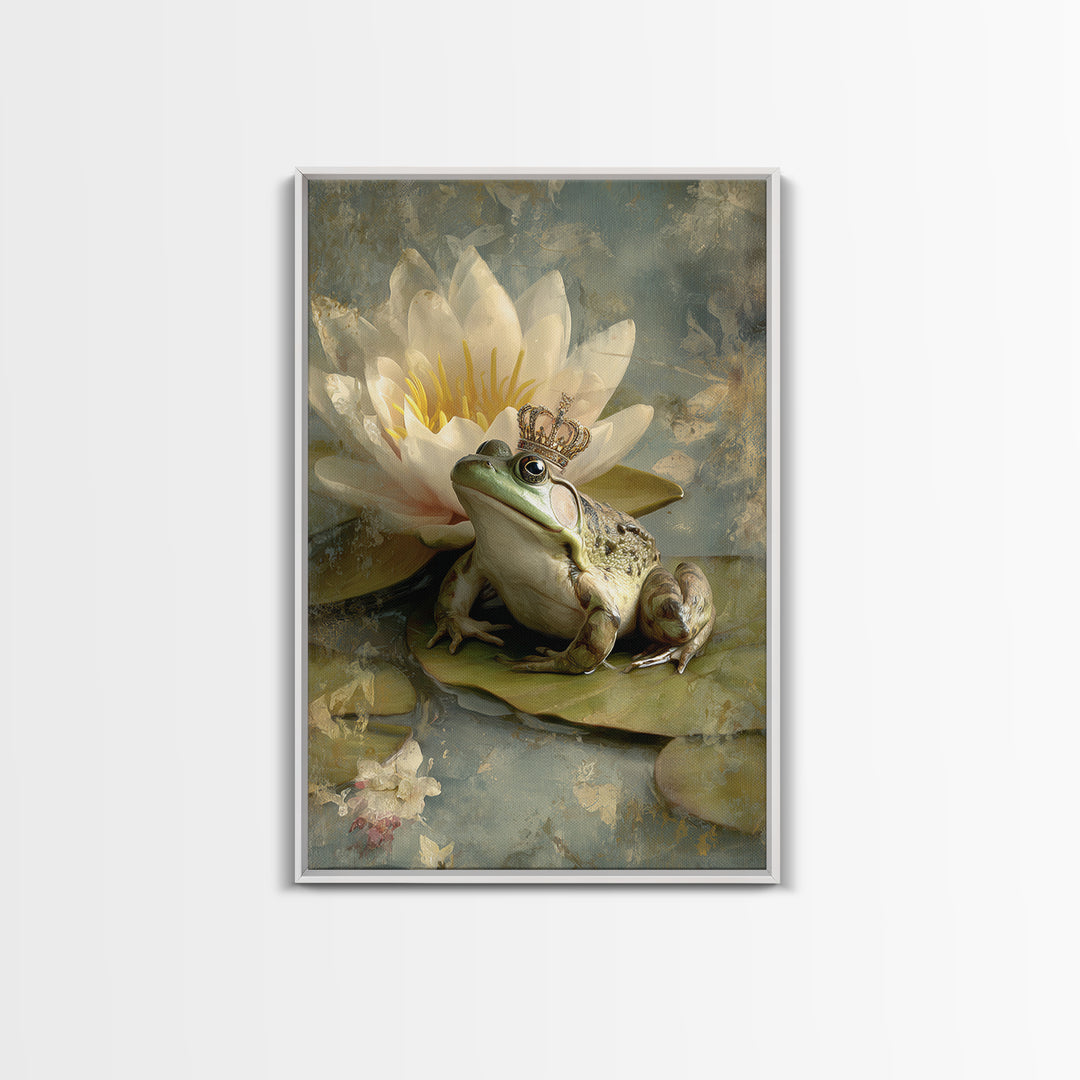 Frog Prince on a Lily Pad Canvas Print, Whimsical Art, Gallery Decor, Living Room Decor, Fine Art, Wonder, Wall Art, Home Decor, WHI-2x3-16