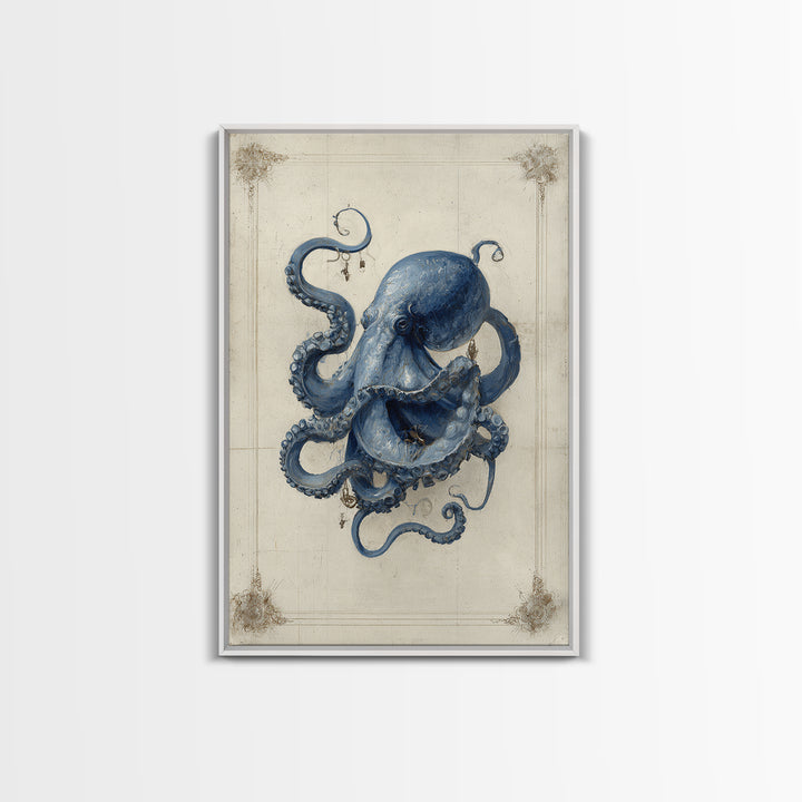 Octopus Conductor with Tiny Instruments Framed Canvas Print, Whimsical Art, Living Room Decor, Abstract Art, Wonder, WHI-2x3-2