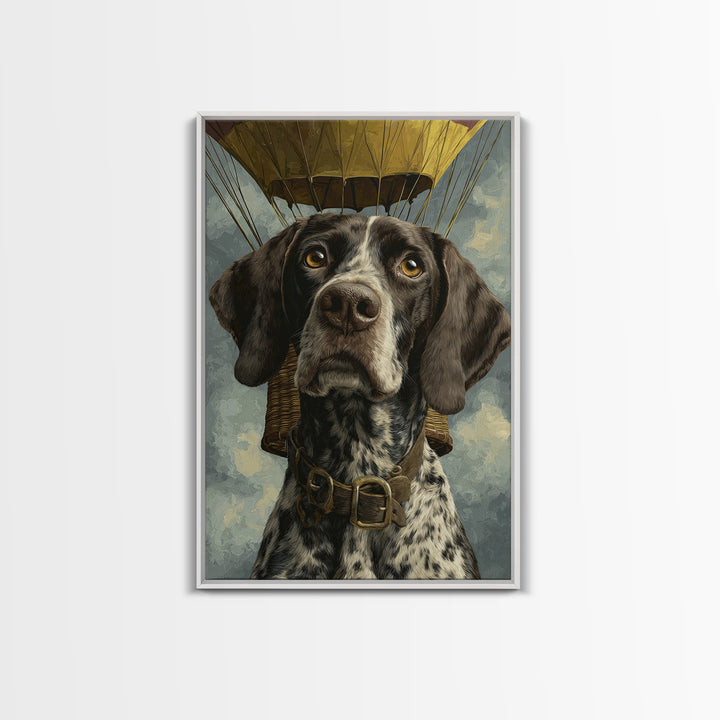 Dog in a Hot Air Balloon Framed Canvas Print, Whimsical Art, Wall Decor, Living Room Decor, Fine Art, Wonder, Printable Art, WHI-2x3-22