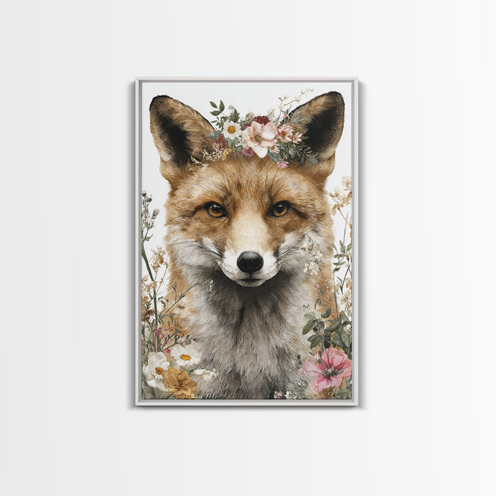 Fox Wearing a Tiny Crown Framed Canvas Print, Whimsical Art, Printable Art, Living Room Decor, Fine Art, Wonder, Cat Art, WHI-2x3-33
