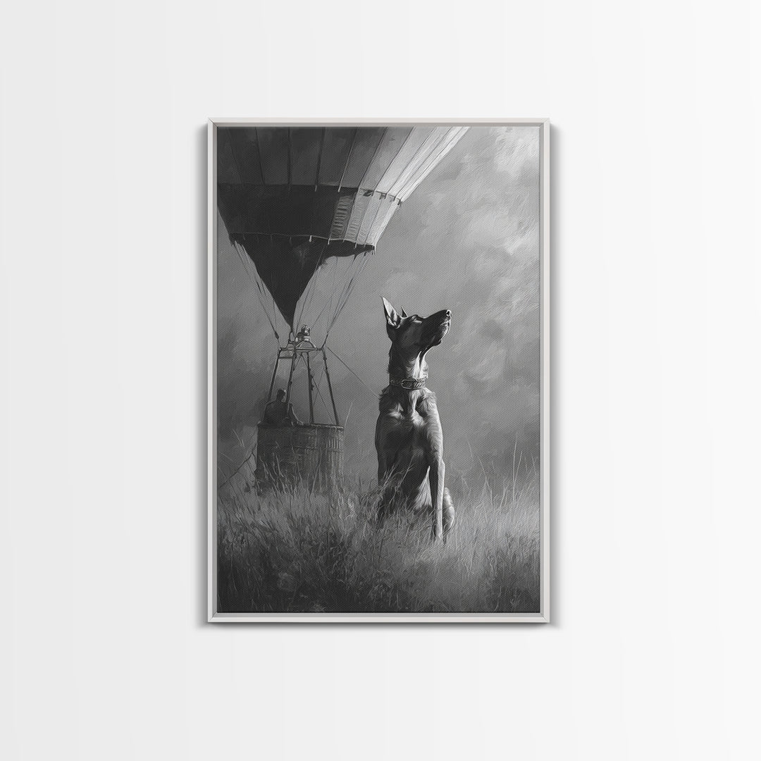 Dog in a Hot Air Balloon Framed Canvas Print, Whimsical Art, Wall Decor, Living Room Decor, Fine Art, Wonder, Printable Art, WHI-2x3-46