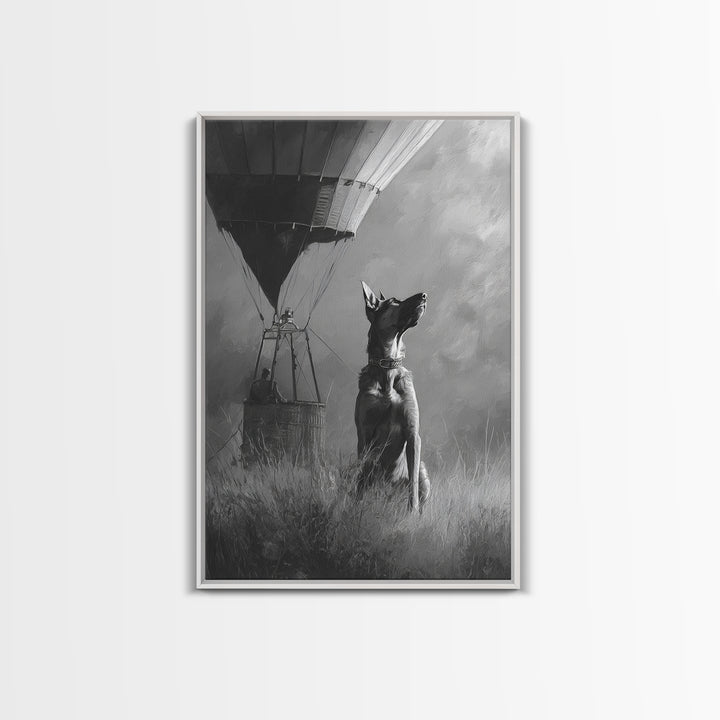 Dog in a Hot Air Balloon Framed Canvas Print, Whimsical Art, Wall Decor, Living Room Decor, Fine Art, Wonder, Printable Art, WHI-2x3-46