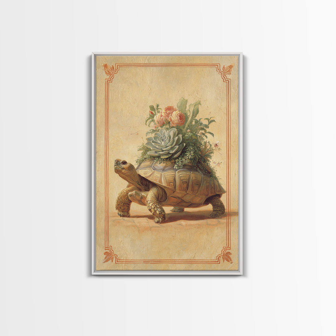 Turtle with Garden Growing on Shell Canvas Print, Whimsical Art, Art Print, Living Room Decor, Watercolor Art, Wonder, WHI-2x3-54