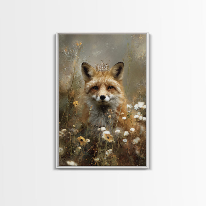 Fox Wearing a Tiny Crown Canvas Print, Whimsical Art, Dopamine Decor, Living Room Decor, Fine Art, Wonder, Fine Art Print, WHI-2x3-57