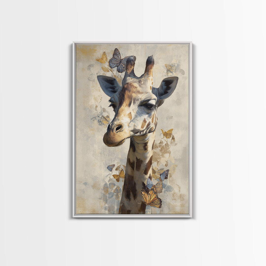 Giraffe with Scarf and Butterflies Canvas Print, Whimsical Art, Printable Wall Art, Living Room Decor, Oil Painting, Wonder, WHI-2x3-66