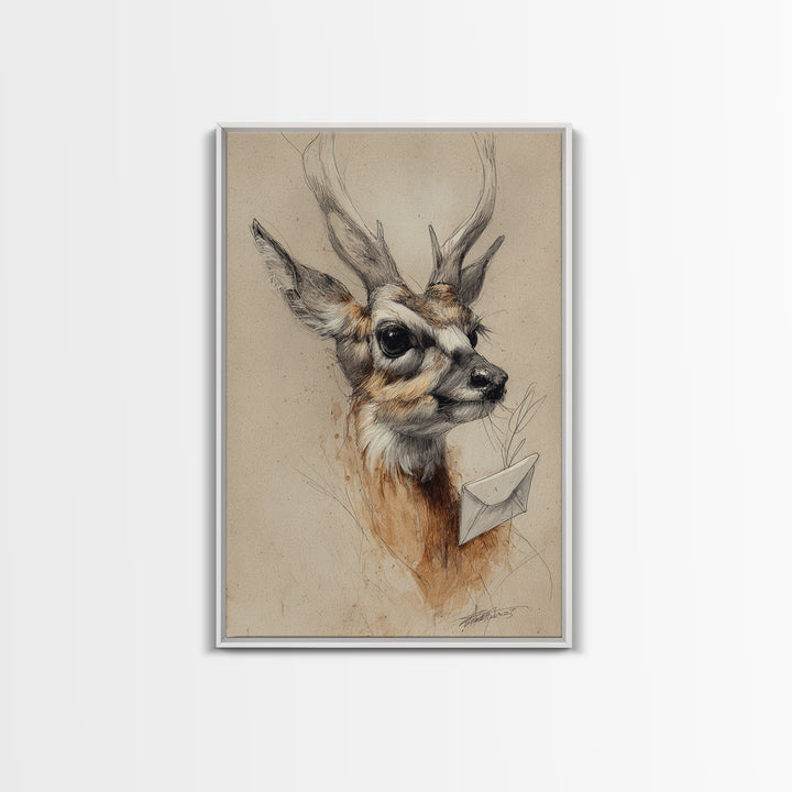 Bird Delivering a Tiny Love Letter Canvas Print, Whimsical Art, Digital Print, Living Room Decor, Fine Art, Wonder, Bird Art, WHI-2x3-79