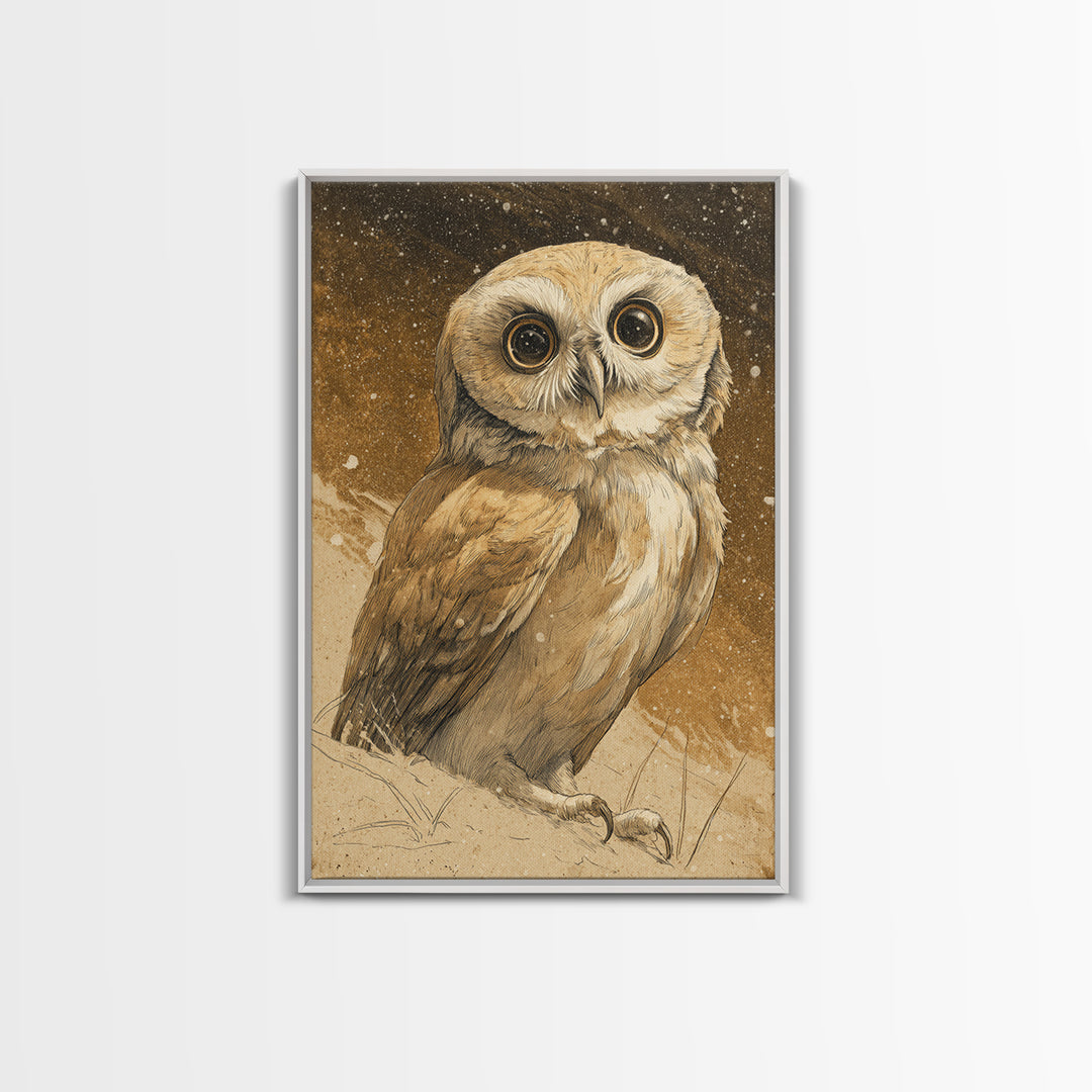Owl Wearing Spectacles Among Stars Canvas Print, Whimsical Art, Art Nouveau, Living Room Decor, Abstract Art, Wonder, WHI-2x3-86