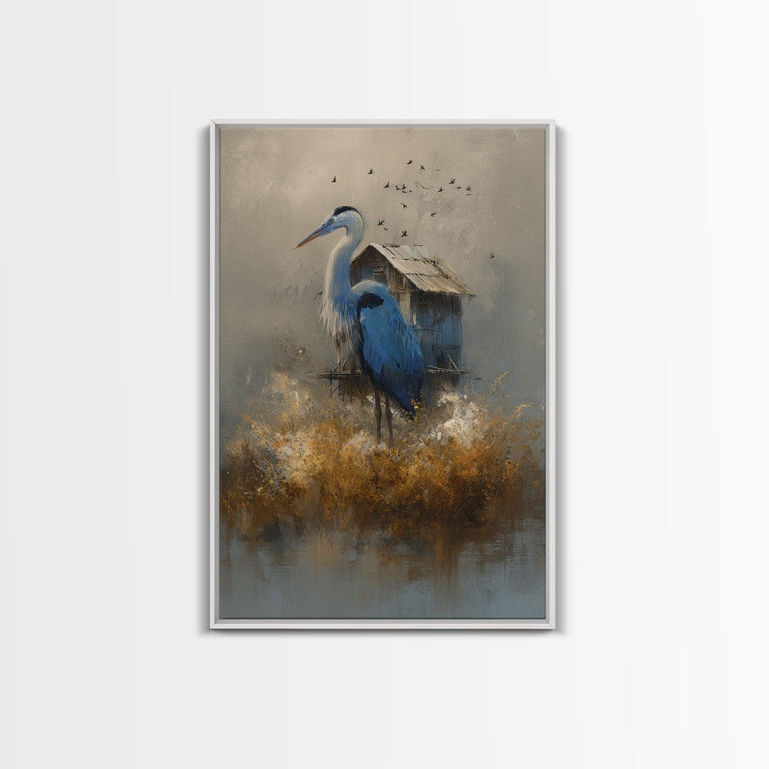 Floating House Carried by Colorful Birds Framed Canvas Print, Whimsical Art, Nursery Art, Living Room Decor, Fine Art, Wonder, WHI-2x3-87