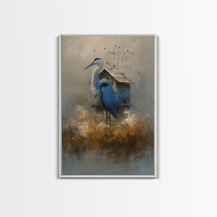 Floating House Carried by Colorful Birds Framed Canvas Print, Whimsical Art, Nursery Art, Living Room Decor, Fine Art, Wonder, WHI-2x3-87