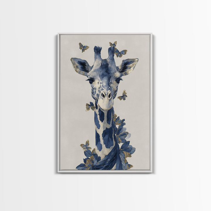 Giraffe with Scarf and Butterflies Framed Canvas Print, Whimsical Art, Framed Wall Art, Living Room Decor, Fine Art, Wonder, WHI-2x3-90