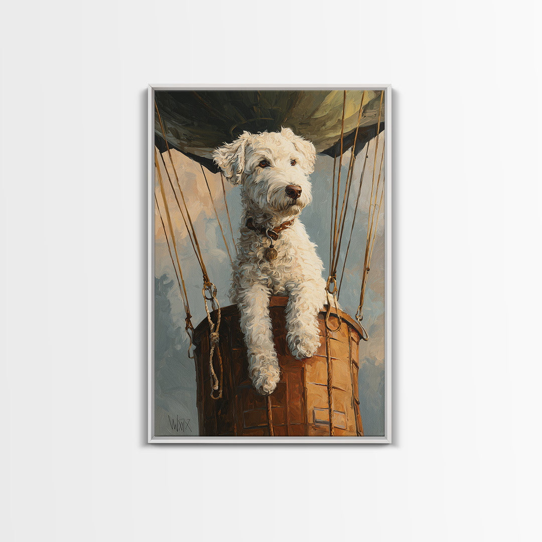 Dog in a Hot Air Balloon Framed Canvas Print, Whimsical Art, Digital Print, Living Room Decor, Fine Art, Wonder, Bird Art, WHI-2x3-94