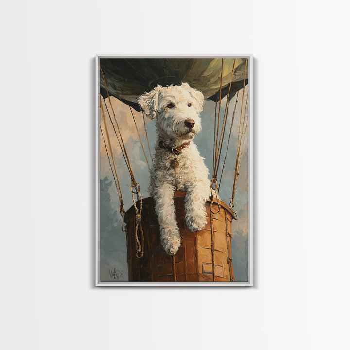 Dog in a Hot Air Balloon Framed Canvas Print, Whimsical Art, Digital Print, Living Room Decor, Fine Art, Wonder, Bird Art, WHI-2x3-94