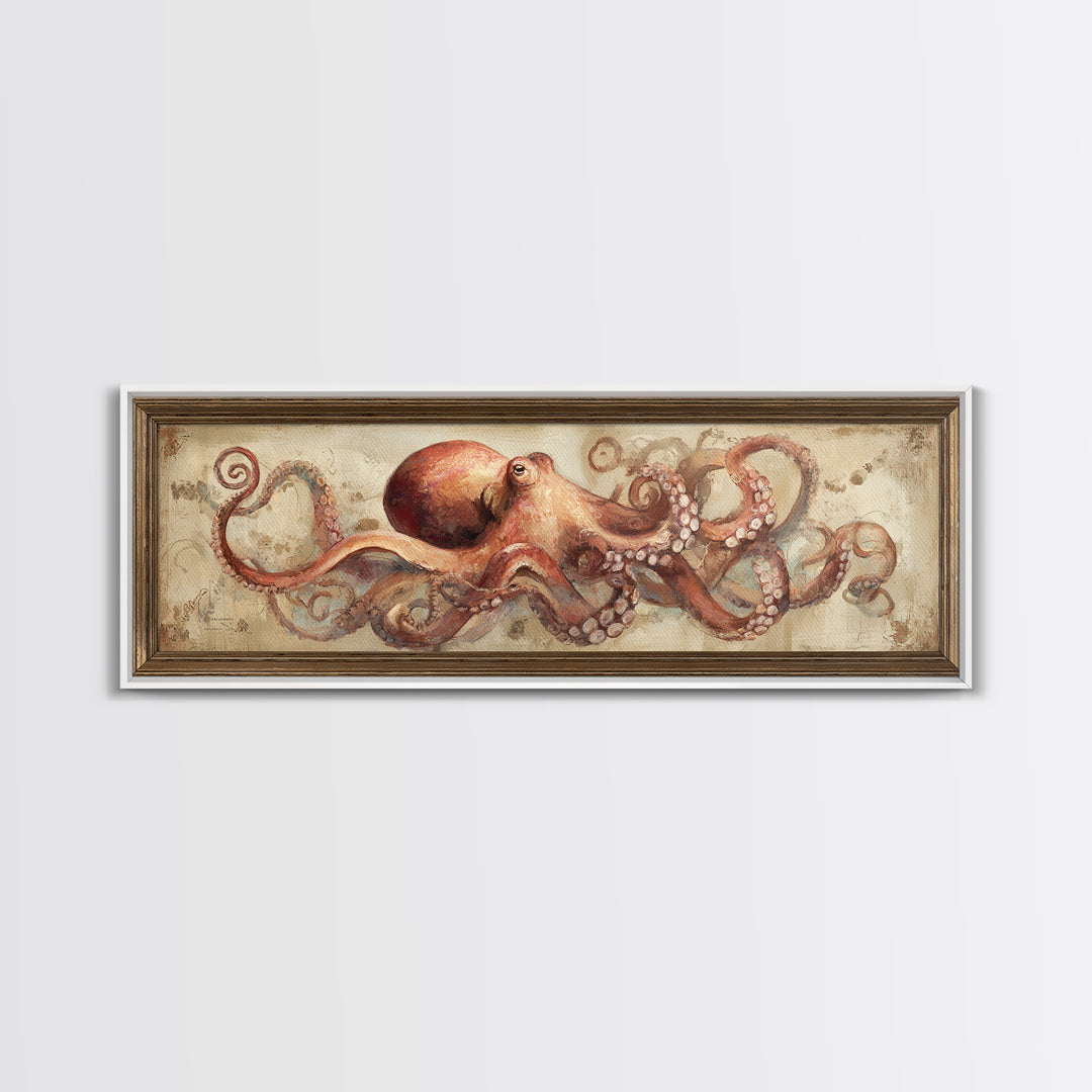 Octopus Conductor with Tiny Instruments Framed Canvas Print, Whimsical Art, Pet Portrait, Living Room Decor, Fine Art, Wonder, WHI-3x1-10