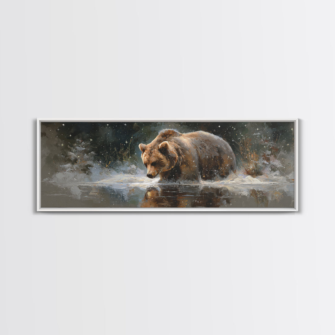 Bear Painting Stars Onto the Night Sky Canvas Print, Whimsical Art, Bird Art, Living Room Decor, Abstract Art, Wonder, WHI-3x1-25