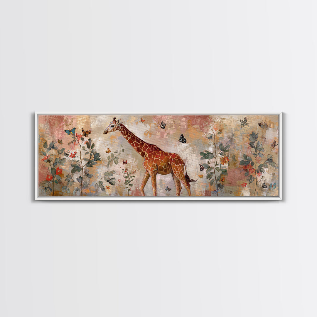 Giraffe with Scarf and Butterflies Canvas Print, Whimsical Art, Printable Art, Living Room Decor, Watercolor Art, Wonder, WHI-3x1-26