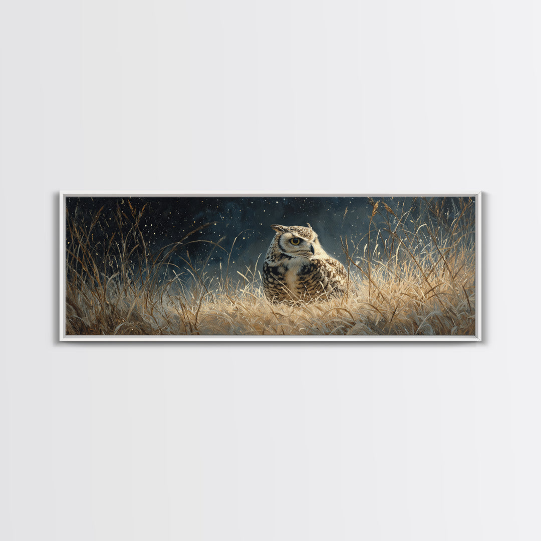Owl Wearing Spectacles Among Stars Canvas Print, Whimsical Art, Dark Academia Decor, Living Room Decor, Fine Art, Wonder, WHI-3x1-46
