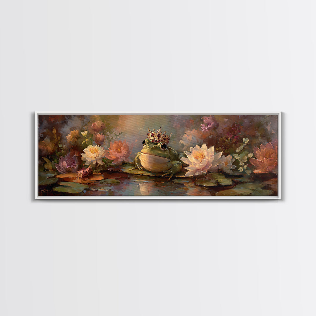 Frog Prince on a Lily Pad Canvas Print, Whimsical Art, Textured Painting, Living Room Decor, Fine Art, Wonder, Nursery Decor, WHI-3x1-48