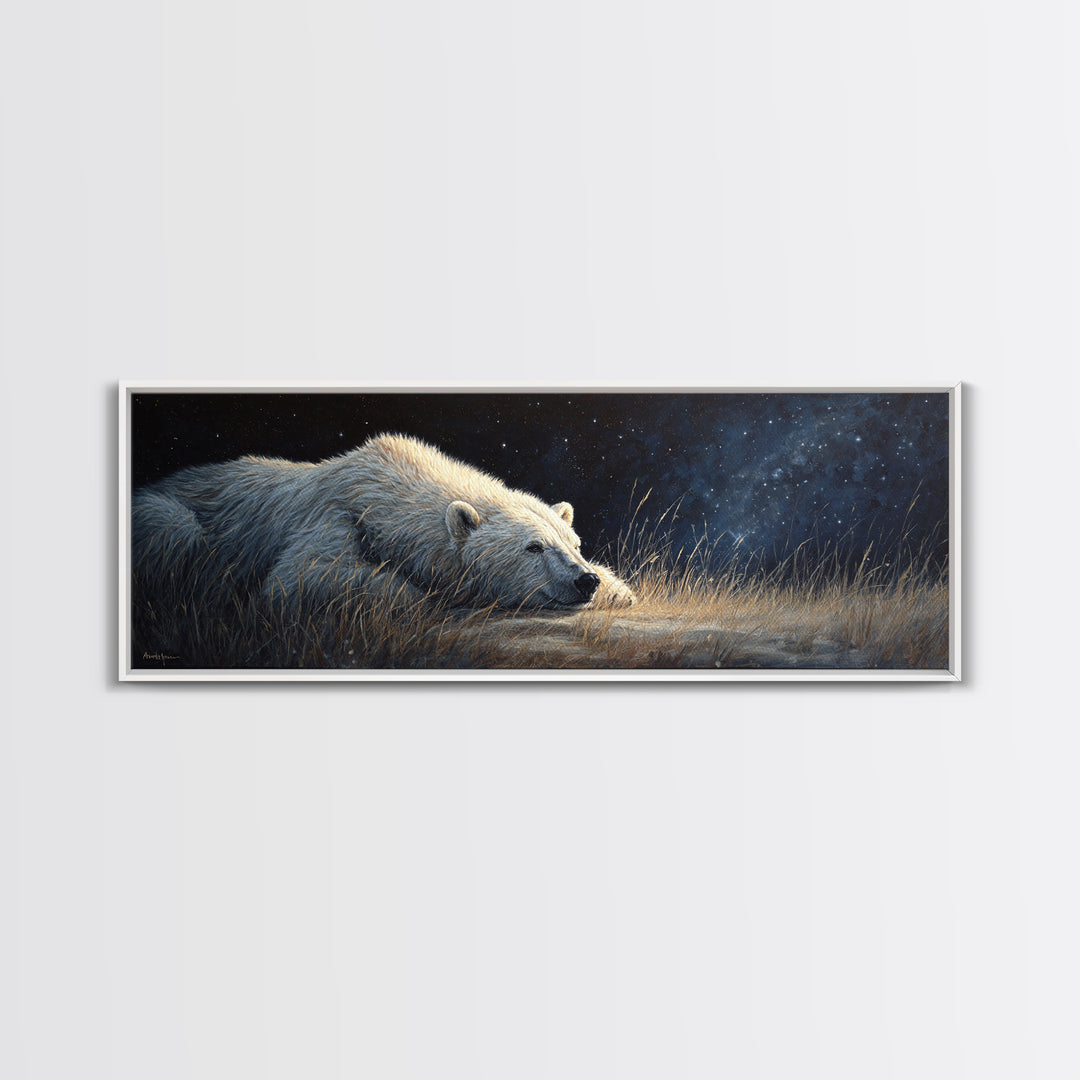Bear Painting Stars Onto the Night Sky Canvas Print, Whimsical Art, Bird Art, Living Room Decor, Abstract Art, Wonder, WHI-3x1-49