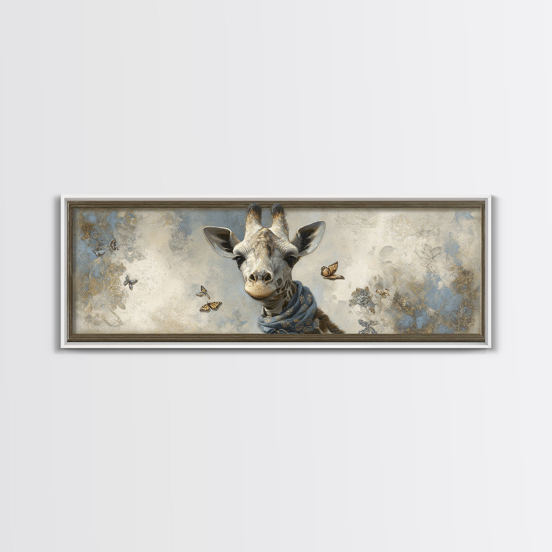 Giraffe with Scarf and Butterflies Canvas Print, Whimsical Art, Printable Art, Living Room Decor, Watercolor Art, Wonder, WHI-3x1-50
