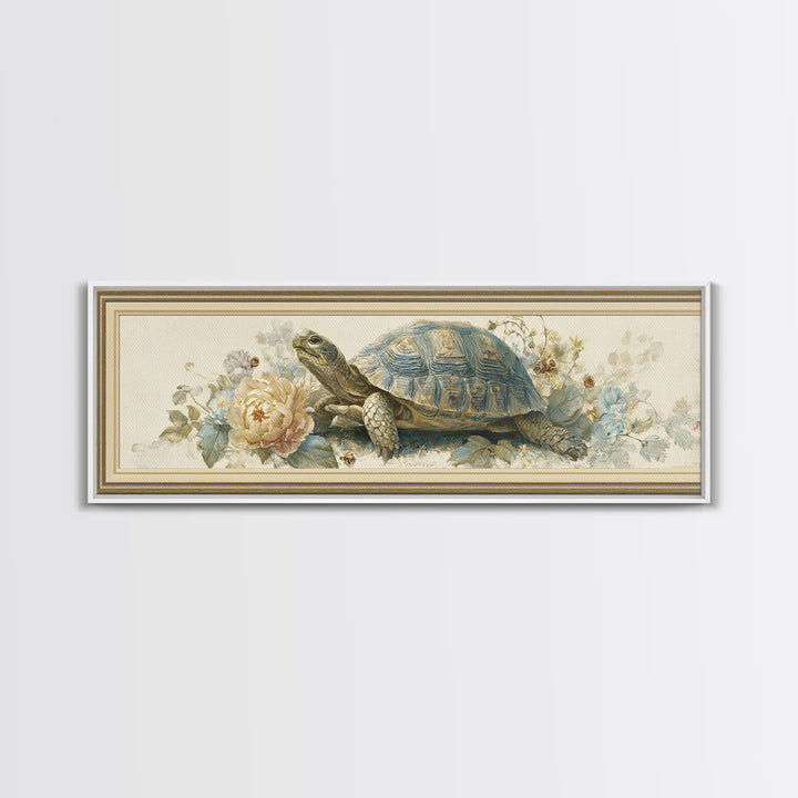 Turtle with Garden Growing on Shell Canvas Print, Whimsical Art, Boho Decor, Living Room Decor, Fine Art, Wonder, Digital Art, WHI-3x1-62