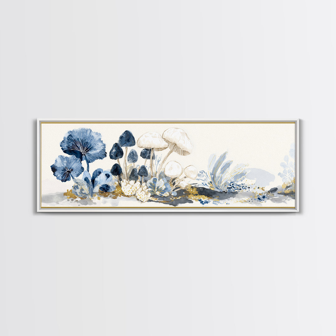 Teacup Garden with Tiny Mushrooms Framed Canvas Print, Whimsical Art, Home Decor, Living Room Decor, Fine Art, Wonder, WHI-3x1-68