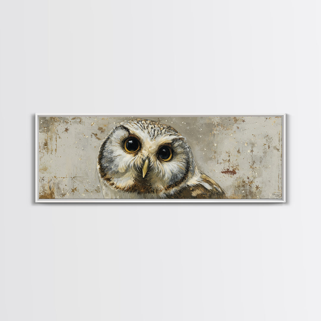 Owl Wearing Spectacles Among Stars Canvas Print, Whimsical Art, Wall Art, Living Room Decor, Oil Painting, Wonder, WHI-3x1-70