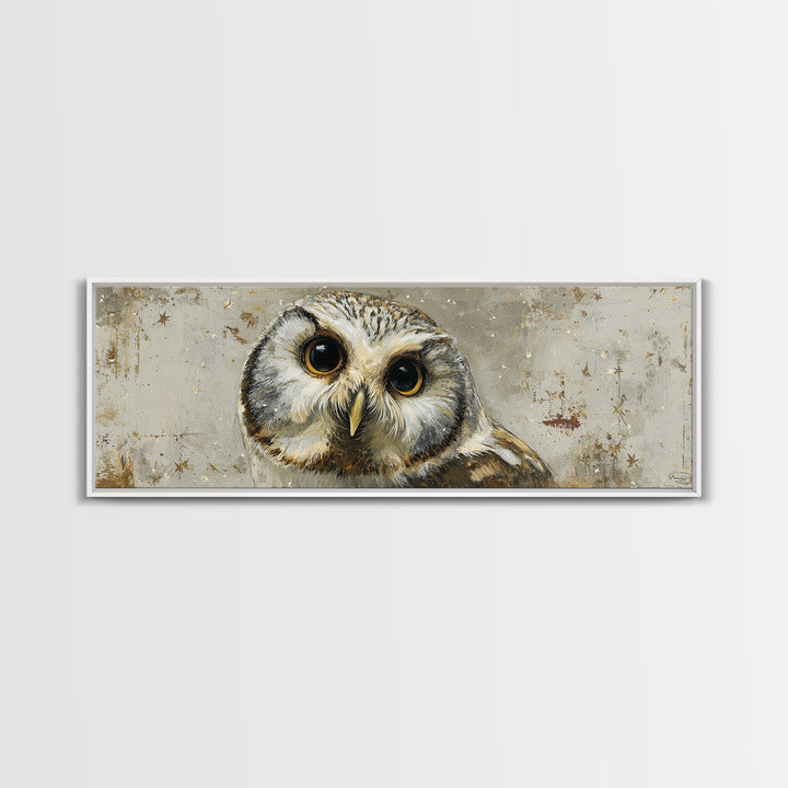 Owl Wearing Spectacles Among Stars Canvas Print, Whimsical Art, Wall Art, Living Room Decor, Oil Painting, Wonder, WHI-3x1-70