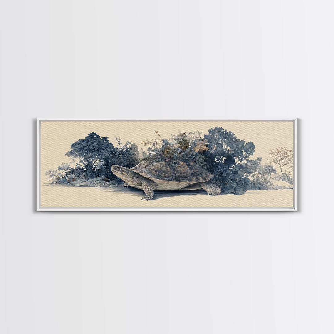 Turtle with Garden Growing on Shell Canvas Print, Whimsical Art, Printable Art, Living Room Decor, Fine Art, Wonder, Cat Art, WHI-3x1-86