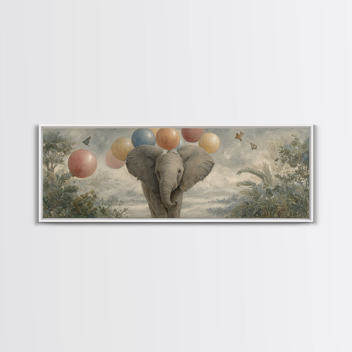Elephant Holding Balloons Canvas Print, Whimsical Art, Pet Portrait, Living Room Decor, Fine Art, Wonder, Abstract Wall Art, WHI-3x1-91