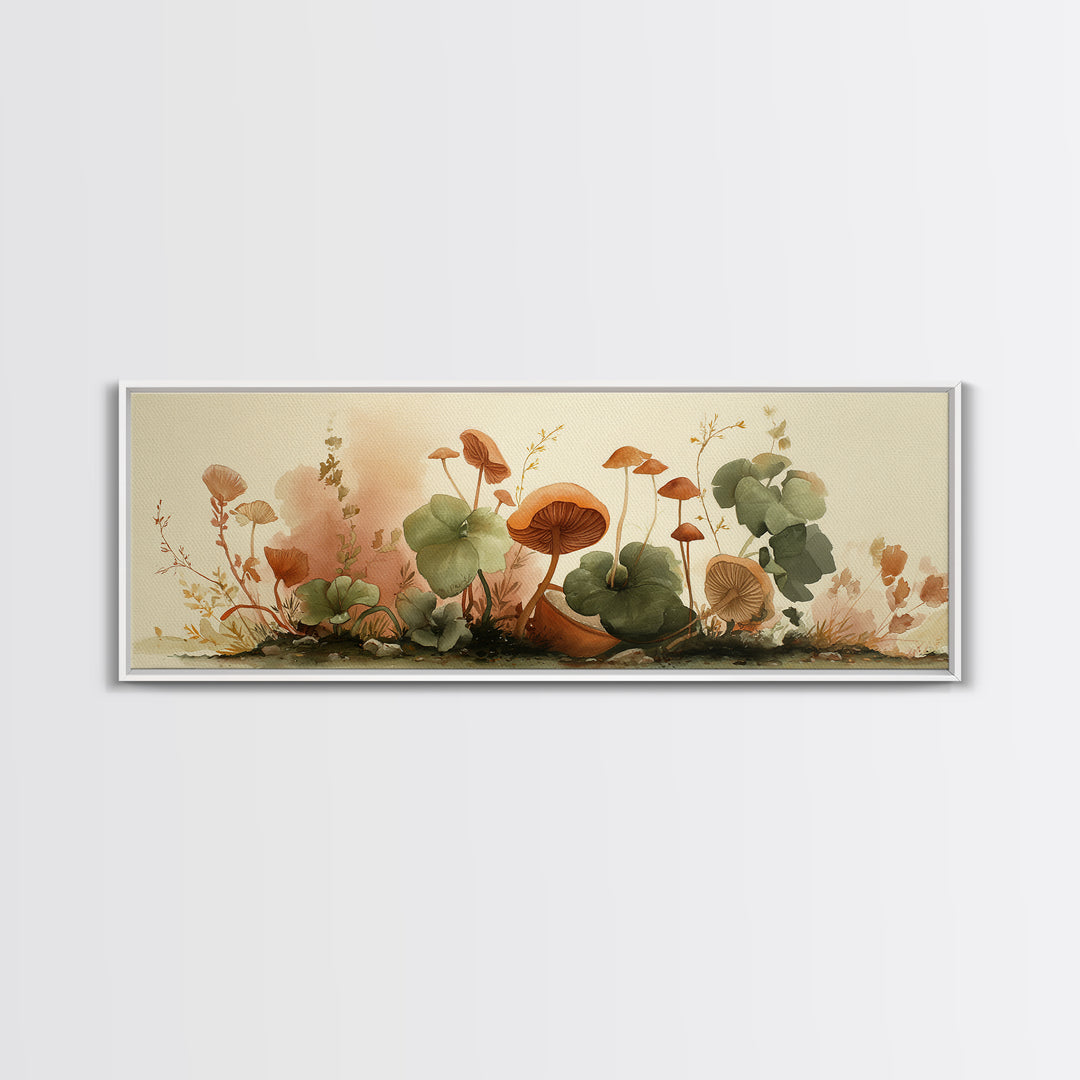 Teacup Garden with Tiny Mushrooms Canvas Print, Whimsical Art, Printable Wall Art, Living Room Decor, Fine Art, Wonder, WHI-3x1-92
