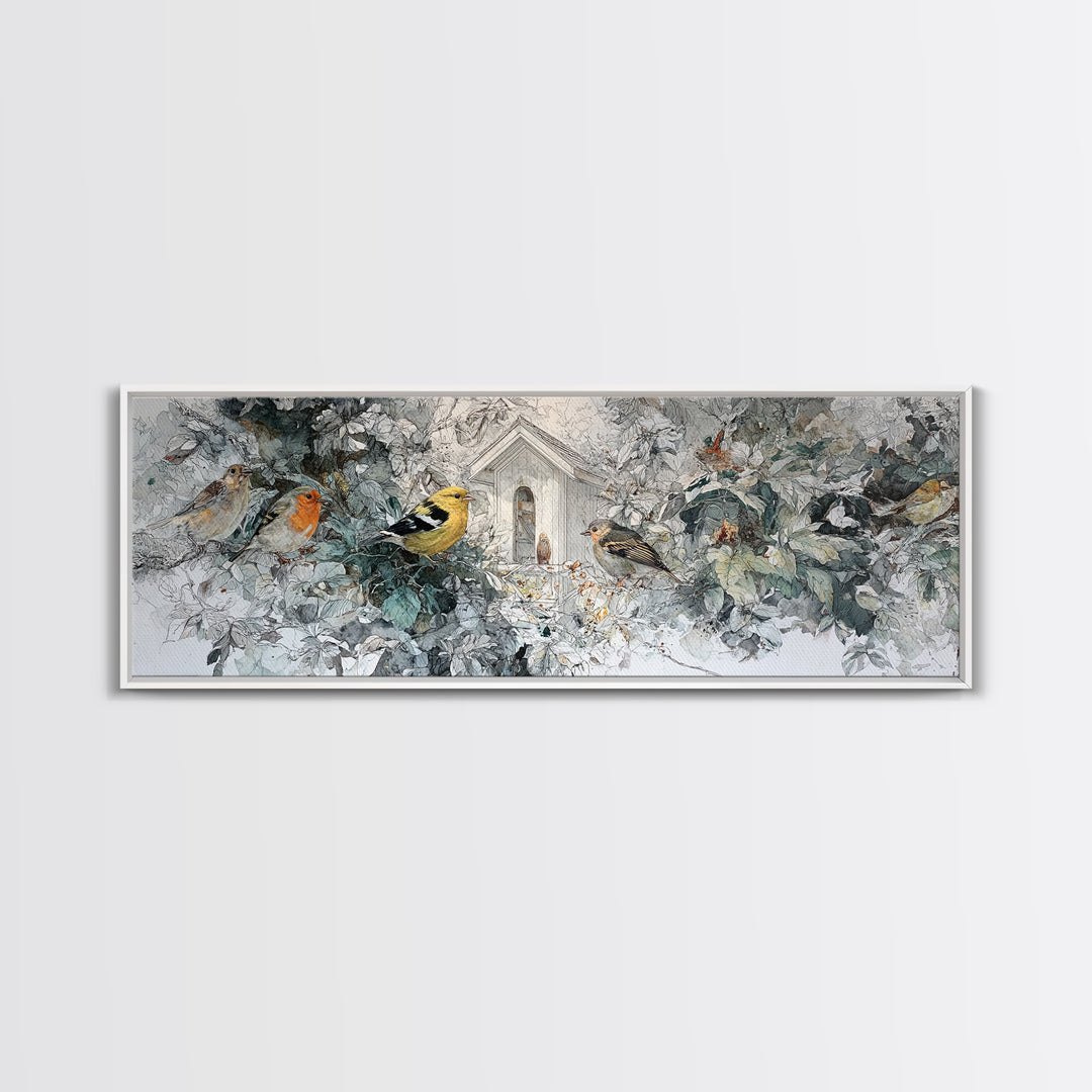 Floating House Carried by Colorful Birds Canvas Print, Whimsical Art, Living Room Decor, Oil Painting, Wonder, WHI-3x1-95