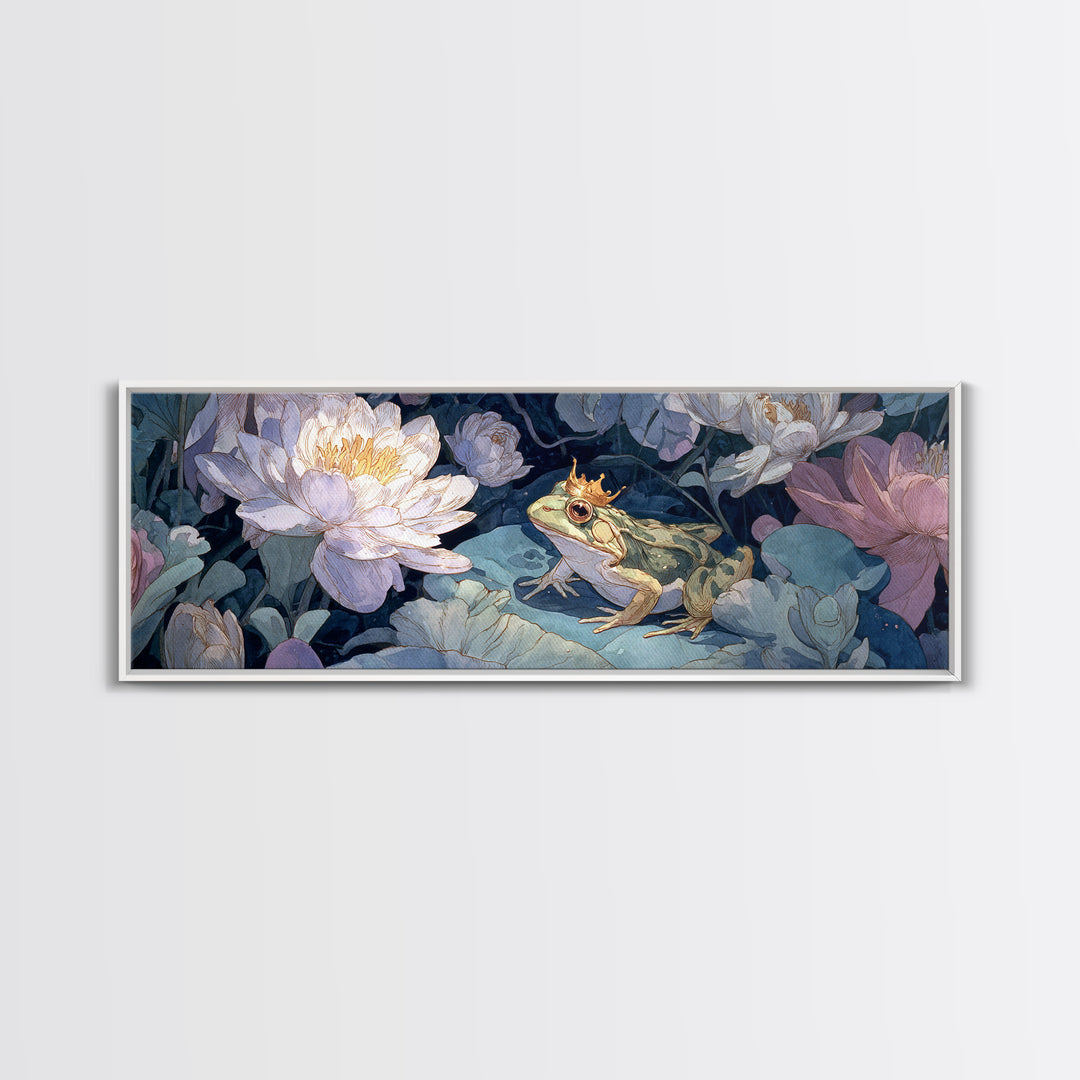Frog Prince on a Lily Pad Canvas Print, Whimsical Art, Textured Painting, Living Room Decor, Fine Art, Wonder, Nursery Decor, WHI-3x1-96