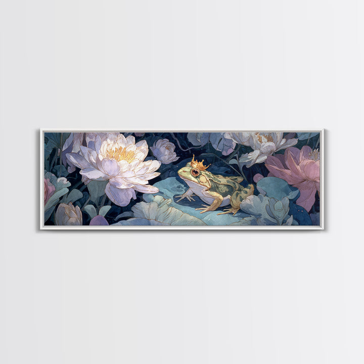 Frog Prince on a Lily Pad Canvas Print, Whimsical Art, Textured Painting, Living Room Decor, Fine Art, Wonder, Nursery Decor, WHI-3x1-96