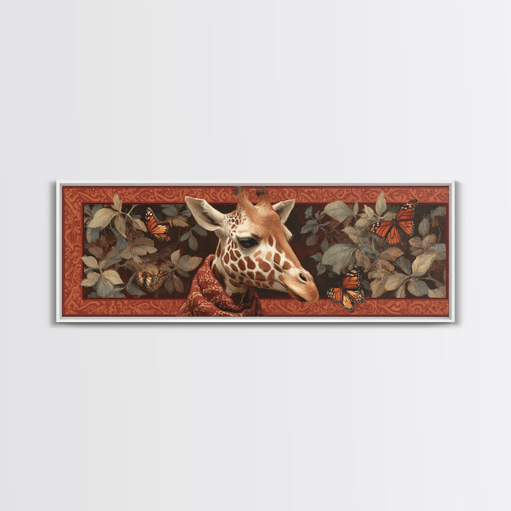 Giraffe with Scarf and Butterflies Canvas Print, Whimsical Art, Nursery Art, Living Room Decor, Fine Art, Wonder, WHI-3x1-98