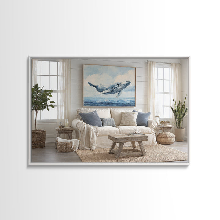 Whale Flying Through Clouds Like Ocean Canvas Print, Whimsical Art, Nursery Wall Decor, Living Room Decor, Fine Art, Wonder, WHI-3x2-17
